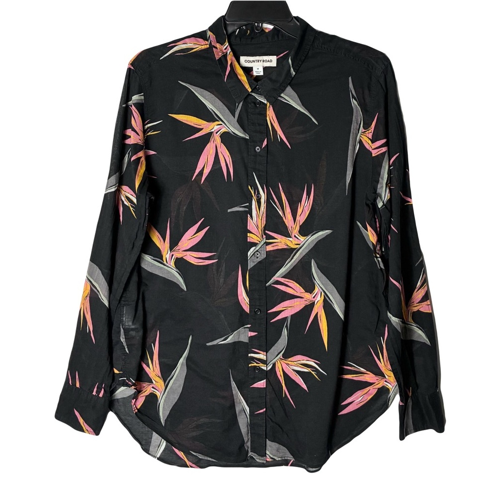 Nwot Country Road Shirt Women’s M Black Birds of Paradise Cotton Voile